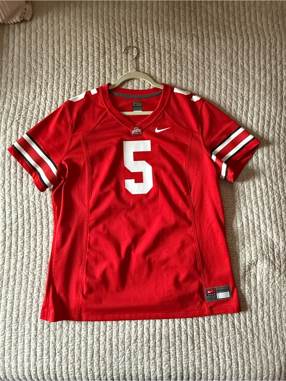 Nike Red Women's OSU Football Jersey with White Number 5